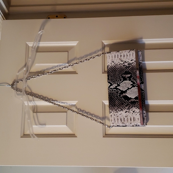 NWT WHBM Black and White Snakeskin print Clutch Purse
